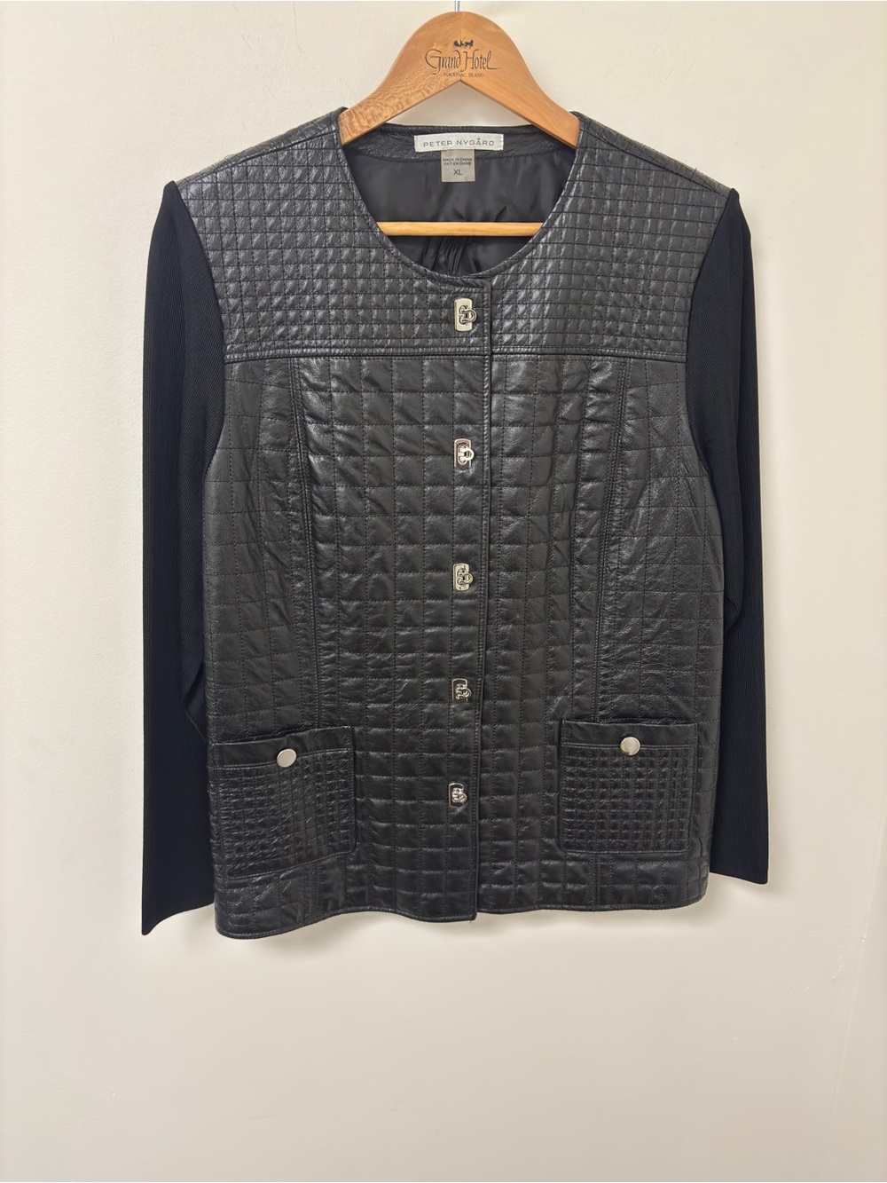 Peter Nygard Black Quilted Front Jacket with Knit Sleeves